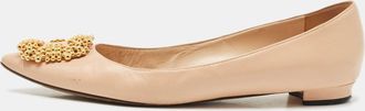 Manolo Blahnik Peach Leather Hangisi Ballet Flats