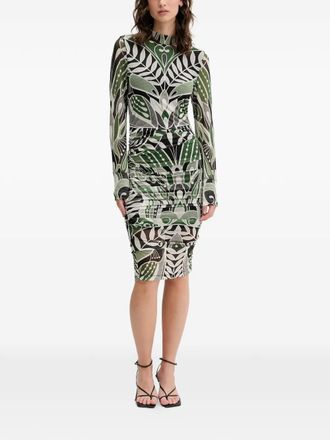 Farm Rio long-sleeve floral-pattern midi dress - Green