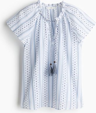 H&M Baumwollbluse mit Kordelzug - White