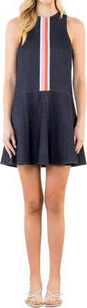 THML Clothing Harbor Stripe Drop Waist Dress In Denim