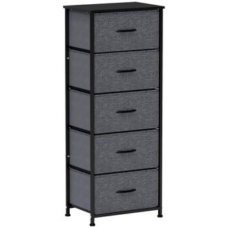 HOMCOM 5 Drawer Fabric Chest of Drawers w/ Wooden Top for Hallway - Dark Grey | TJ Hughes