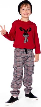 Deux par Deux Jersey T-Shirt with Moose in Cherry Red at Nordstrom, Size 24M