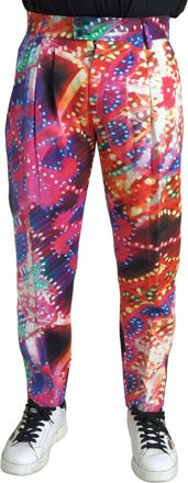 Dolce & Gabbana Multicolor Printed Linen Men Trouser Mens Pants