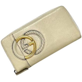 Gucci Pre-owned Long wallet (bi-fold) - Dames - Pre-owned - Beige - Maat: ONE Size Leer