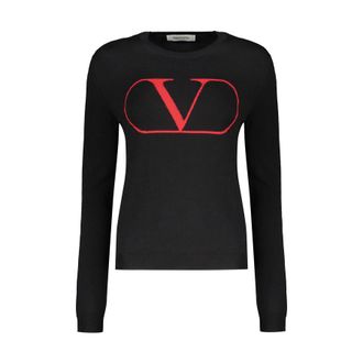 Valentino WomenS Black Wool Crewneck Sweater, Size 44