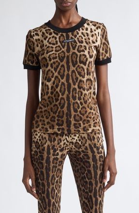 Dolce & Gabbana Leopard Jacquard Cotton Jersey T-Shirt in Leo New at Nordstrom, Size 38