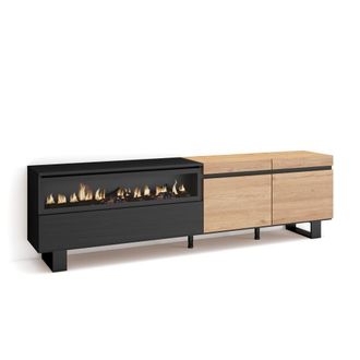 Skraut Home Mueble tv efecto madera roble negro 200x35x57cm chimenea efecto fuego