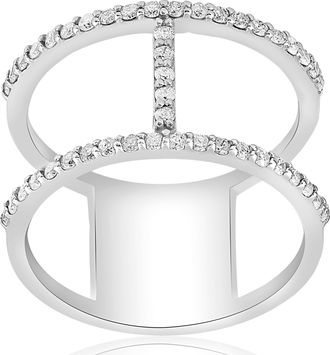 Pompeii3 1/2ct Designer Diamond Right Hand Wide H Shape Fashion Ring 10K White Gold Size Selectable