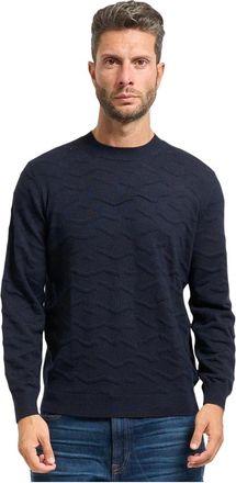 A|X Armani Exchange Blauwe Golvende Textuur Crew Neck Sweater - Heren - Ronde hals truien - Blauw - XS - Truien & Vesten
