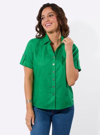 Casual Looks Kurzarmbluse CASUAL LOOKS, Damen, Gr. 36, grasgr&uuml;n, 70% Baumwolle, 30% Leinen, unifarben, Blusen Kurzarmbluse