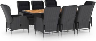 vidaXL Set Comedor Jard&iacute;n 9 Pzas Y Cojines Rat&aacute;n Sint&eacute;tico Gris Oscuro Vidaxl