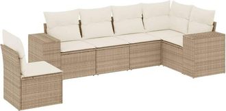 vidaXL Vidaxl - Juego De Sof&aacute;s Jard&iacute;n Con Cojines 6 Pzas Rat&aacute;n Sint&eacute;tico Beige