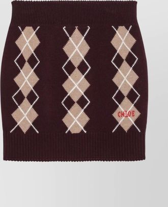 Chlo&eacute; ribbed waistband argyle pattern skirt