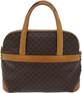 Celine Macadam Handbag Macadam With Leather Brown Canvas Handbag (Pre-Owned)