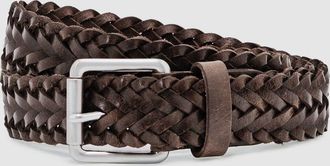 Reiss Chocolate Leather Woven Belt, 30