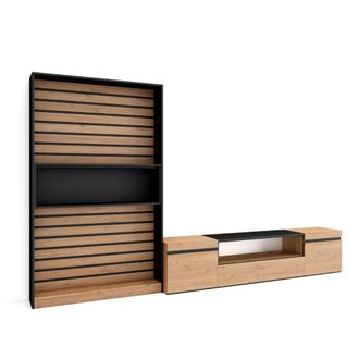 Skraut Home Skraut Home - Muebles De Sal&oacute;n Para Tv, Conjunto De Muebles Comedor, 310x186x35cm, Para Tv Hasta 80, Mueble Televisi&oacute;n, Estilo Moderno, Roble Y Negro