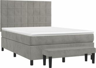 vidaXL Vidaxl - Cama Box Spring Con Colch&oacute;n Terciopelo Gris Claro 140x190 Cm