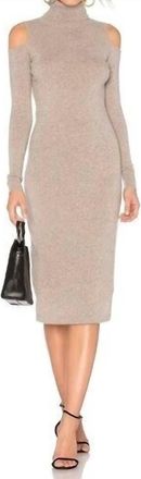 Autumn Cashmere Cold Shoulder Turtleneck Cashmere Sweater Dress In Taupe