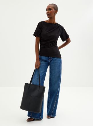 Contemporaine Womens Asymmetrical hem pleated T-shirt