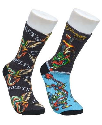 Ed Hardy 360 Print Full Cushion Crew Sock 2-Pack in Black at Nordstrom