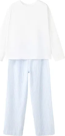 Mango Two-Piece Stripe Cotton Pajamas in Blue at Nordstrom, Size Medium