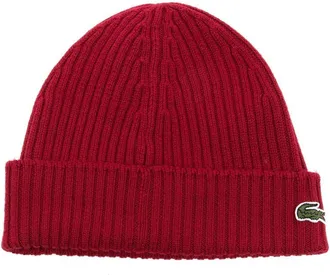 Lacoste logo-patch ribbed-knit beanie - men - Wool - One Size - Red