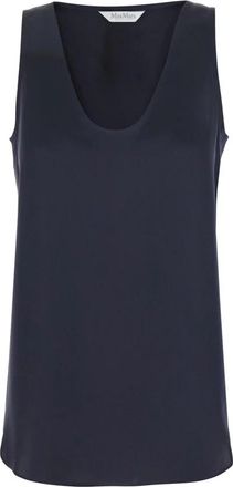 Max Mara Blauwe Zijden Mouwloze Ronde Hals Top - Dames - Tops zonder mouwen - Blauw - M - Tops