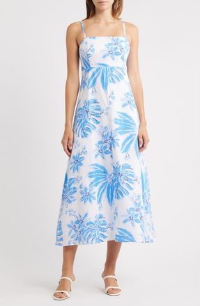 Lilly Pulitzer Jorgian A-Line Linen Midi Dress in Resort White Jet Set Jungle at Nordstrom, Size 14