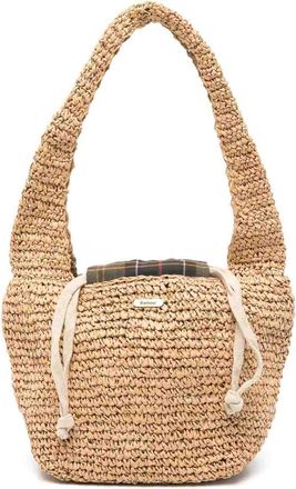 Barbour Lily Bag In Beige Raffia With Tartan Detail