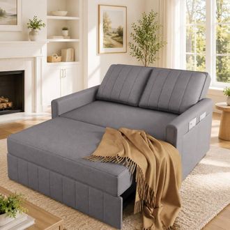 Merax 2-Seater Pull-Out Sofa Bed with 180x110cm Sleeping Area & 2 Pillows in Grey | Size: 180x110 cm