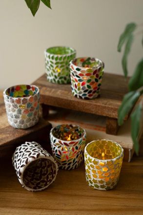 Kalalou Set Of Six Mosaic Glass Votive Holders