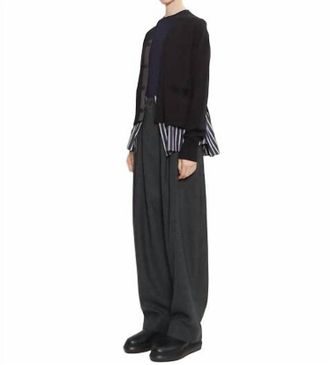 sacai Paneled Knit Cardigan In Black/navy Stripe