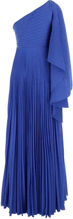 Solace London Womens Blue One-Shoulder Long Dress With Pleated Effect Polyester
