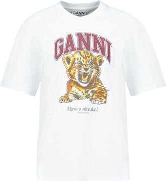 Ganni Womens Beaded Baby Tiger Print T-Shirt White Cotton