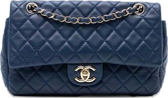 Chanel 2008-2009 Medium Classic Lambskin Double Flap shoulder bag - Blauw