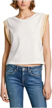 Pepe Jeans London Casual en Modern Edma T-shirt - Dames - Tops zonder mouwen - Wit - M - Katoen - Tops