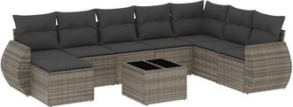 vidaXL Set De Muebles De Jard&iacute;n 9 Pzas Y Cojines Rat&aacute;n Sint&eacute;tico Gris Vidaxl