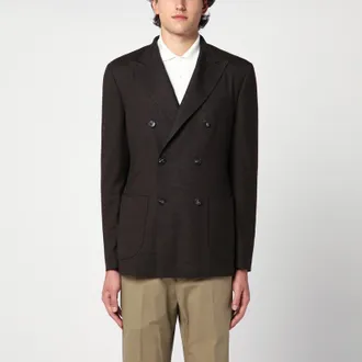 Santaniello Brown checked double breasted jacket