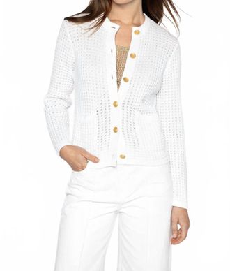 Kinross Cashmere Cashmere Textured Button Front Cotton Cardigan In White
