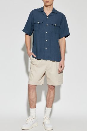 Eleventy Linen Shirt With Pockets, Mens, Navy Blue