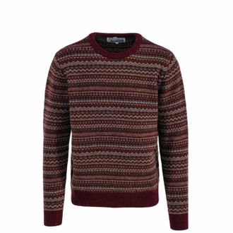 Schott NYC Men Fairisle Crewneck Sweater In Burgundy