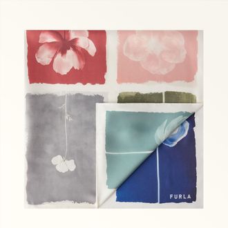 Furla Tortona Sciarpa Toni Multicolor Multicolore Twill Di Seta Con Stampa Flower Chart Donna