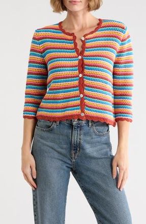 Tori Richard Rainbow Crochet Astrid Cardigan in Orange Multi at Nordstrom Rack, Size X-Small