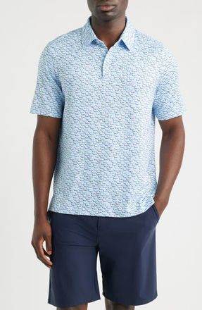 Johnston & Murphy XC+ Ace Geo Print Performance Golf Polo in Light Blue Water Monster at Nordstrom, Size Xx-Large