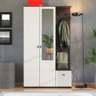 Dmora Mueble De Entrada Raroto, Espejo Incluido, 4 Estantes, Perchero, 116x35x197h Cm Blanco Crema