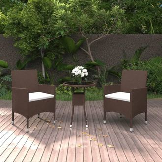 Berkfield Home 3 Piece Garden Bistro Set Poly Rattan & Tempered Glass Brown