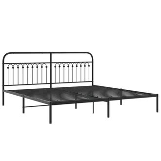 Berkfield Home Metal Bed Frame without Mattress with Headboard Black 193x203cm | Size: 193x203 cm