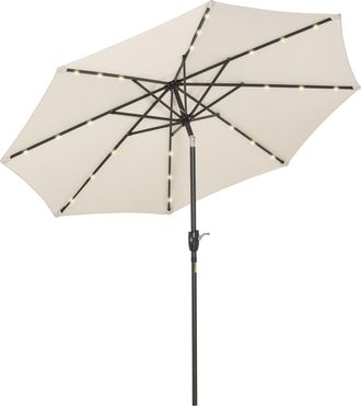 OUTSUNNY Garden Parasol Outdoor Tilt Sun Umbrella LED Light Hand Crank Off-white | TJ Hughes White