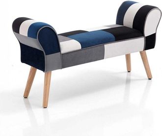 Oresteluchetta Banco Patchwork De Tela Con Patas De Roble Liam Blue