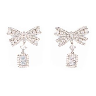 Self Portrait Earrings, female, Gray, Size: ONE SIZE Crystal Bow Pearl Droplet Earrings